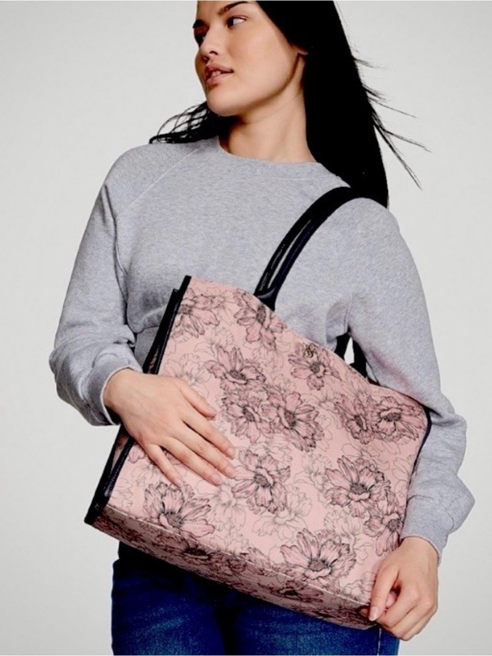 Victoria's Secret Pink Floral Tote with Black Handles
